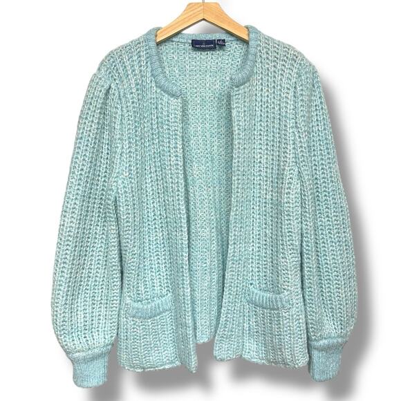 Vintage Van Heusen Cardigan Chunky Knit Open Front Pockets Pastel Cottage Sz M - Picture 6 of 8